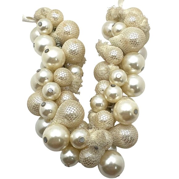 Vintage Style Chunky Pearl Cluster Necklace Adjustable Length Tie Closure - Picture 3 of 7